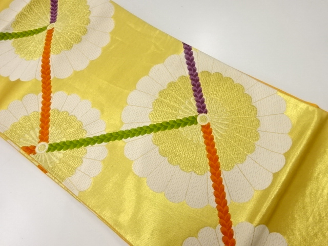 リサイクル　菊に組紐模様織出し袋帯